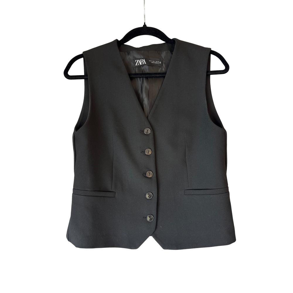 Zara Vest Waistcoat Women Black Tailored Button Front V-Neck SIZE Small